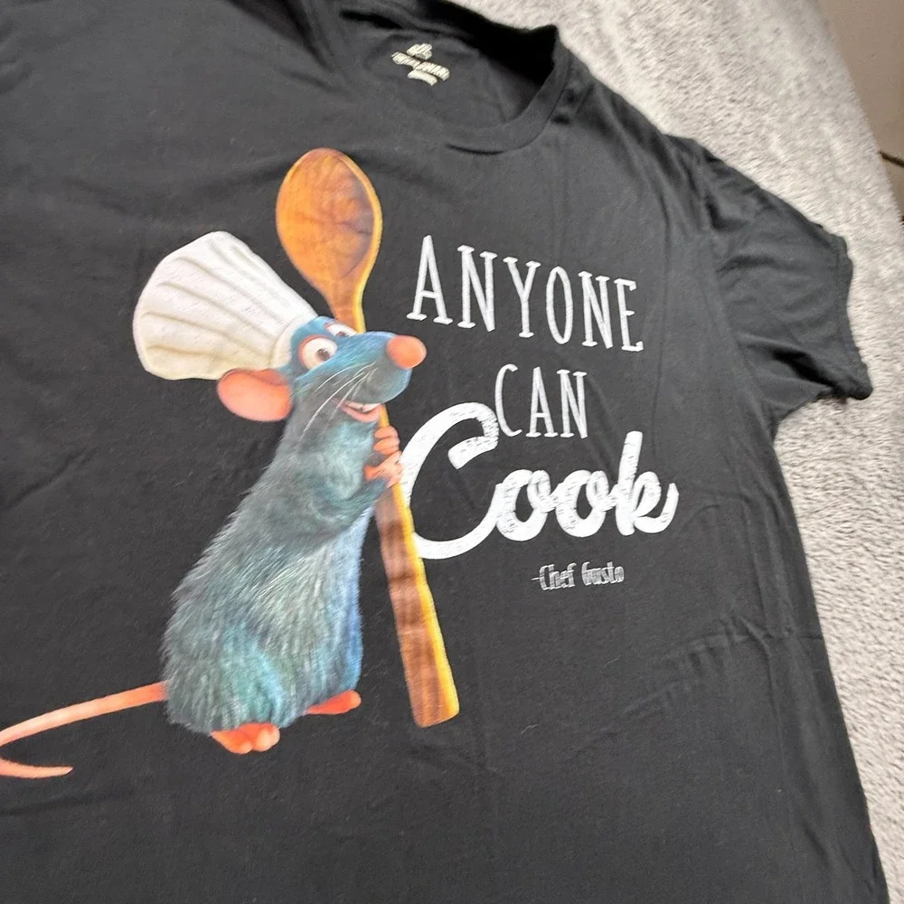 Disney Pixar Ratatouille Remy Shirt ANYONE CAN COOK Adult M Black Short Sleeve